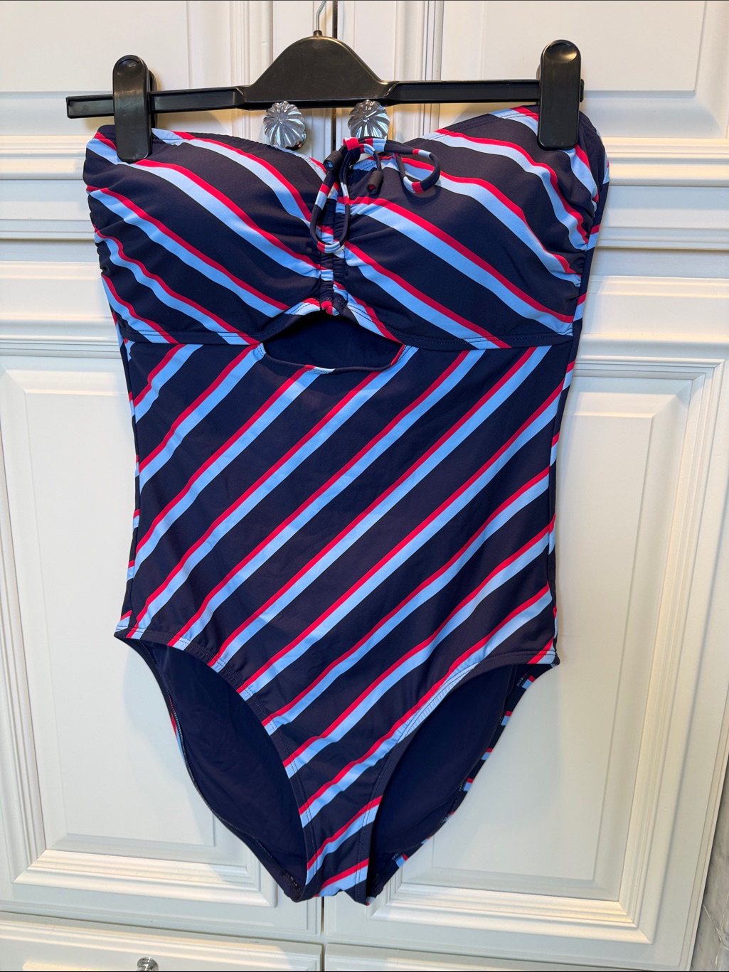 Tommy Bahama Deepsea Stripe Bandeau OnePiece Swimsuit Red And Blue